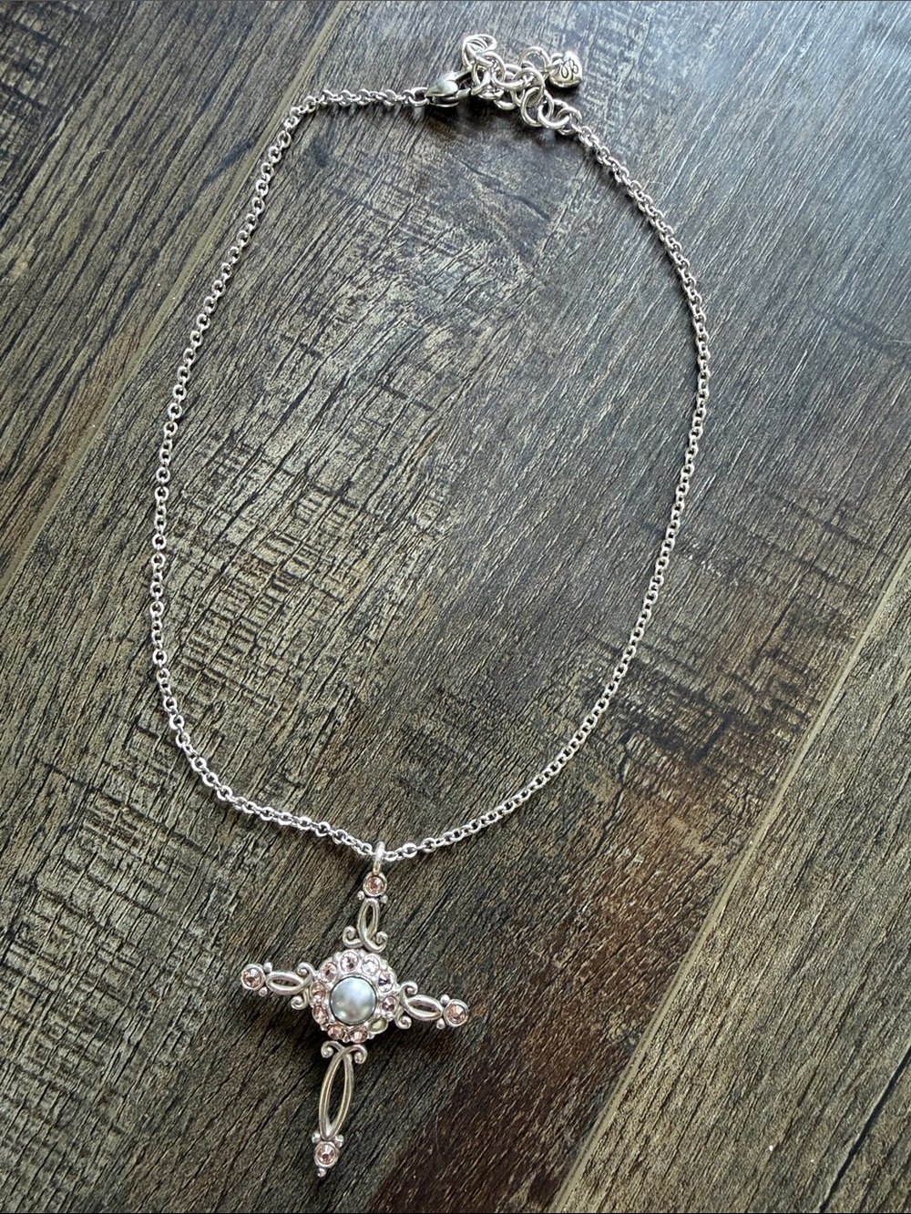 Brighton Reversible Silver Cross Pendant Necklace with Pearlescent Center - Picture 3 of 4